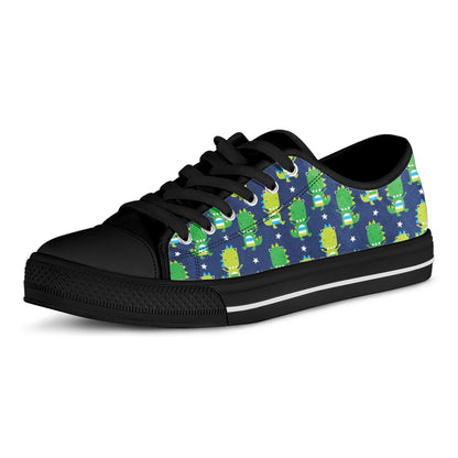 Cute Dino T-Rex Pattern Print Black Low Top Shoes