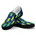 Cute Dino T-Rex Pattern Print Black Slip On Sneakers