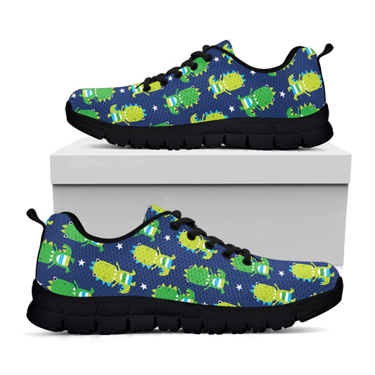 Cute Dino T-Rex Pattern Print Black Sneakers