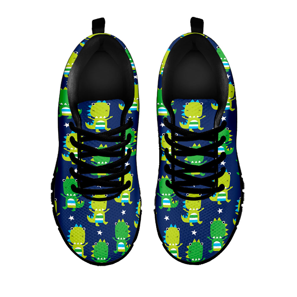 Cute Dino T-Rex Pattern Print Black Sneakers