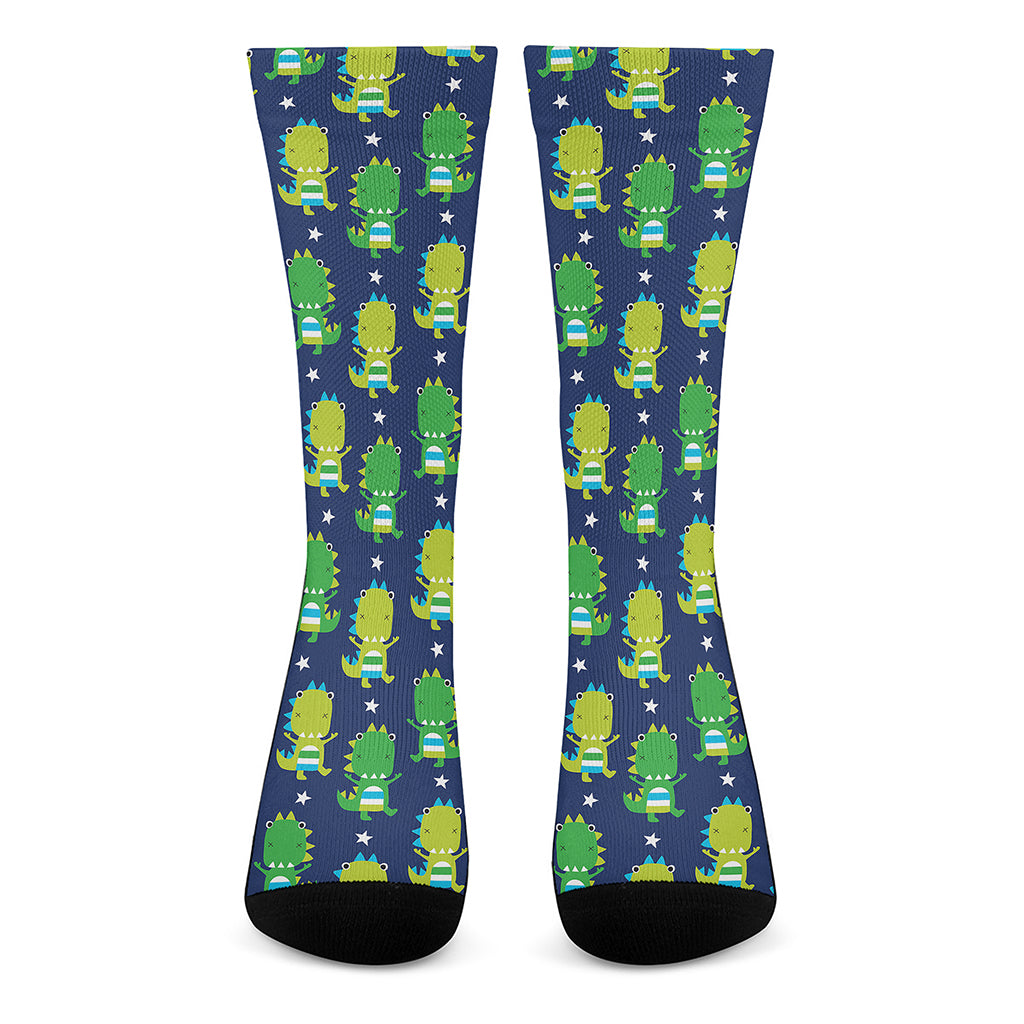 Cute Dino T-Rex Pattern Print Crew Socks