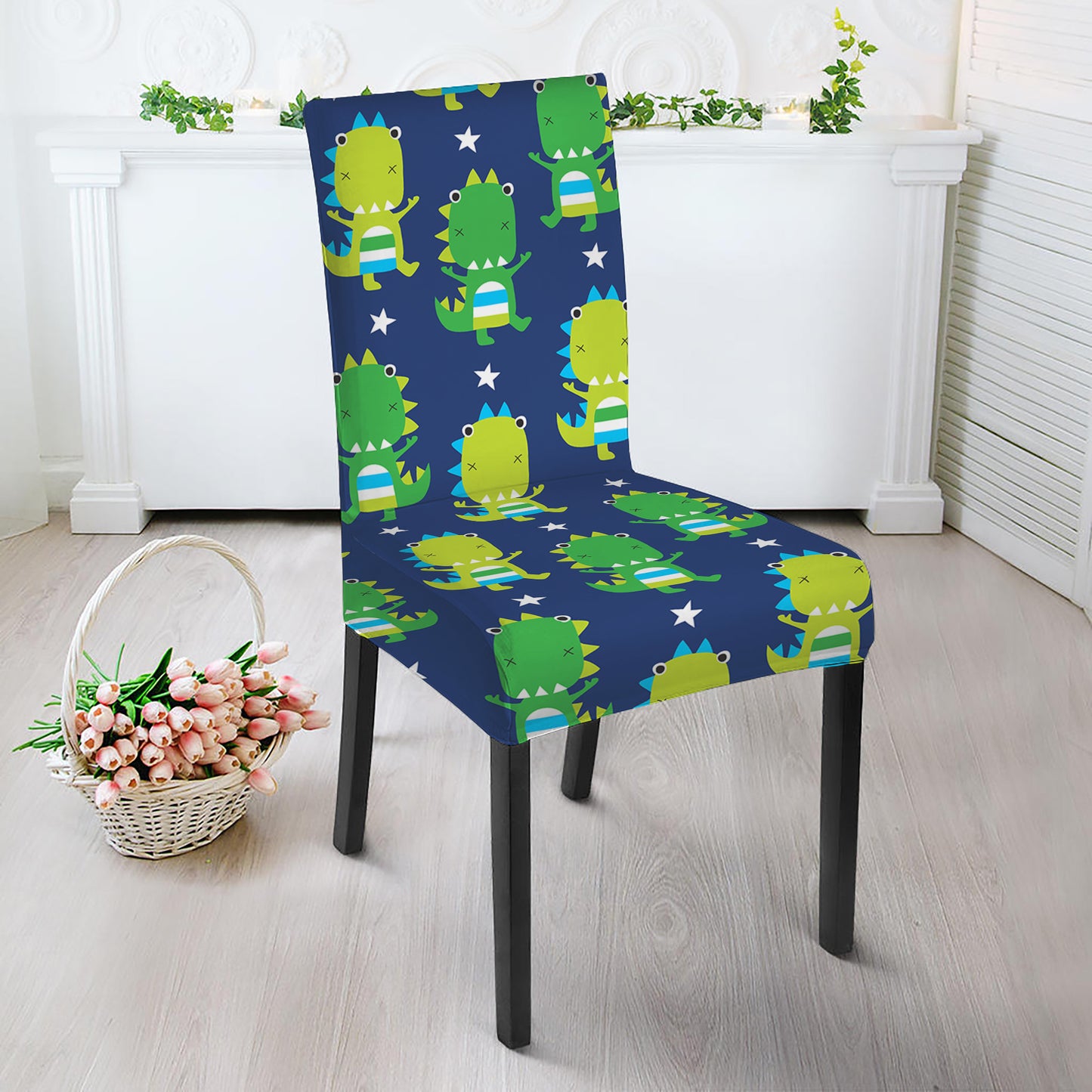 Cute Dino T-Rex Pattern Print Dining Chair Slipcover