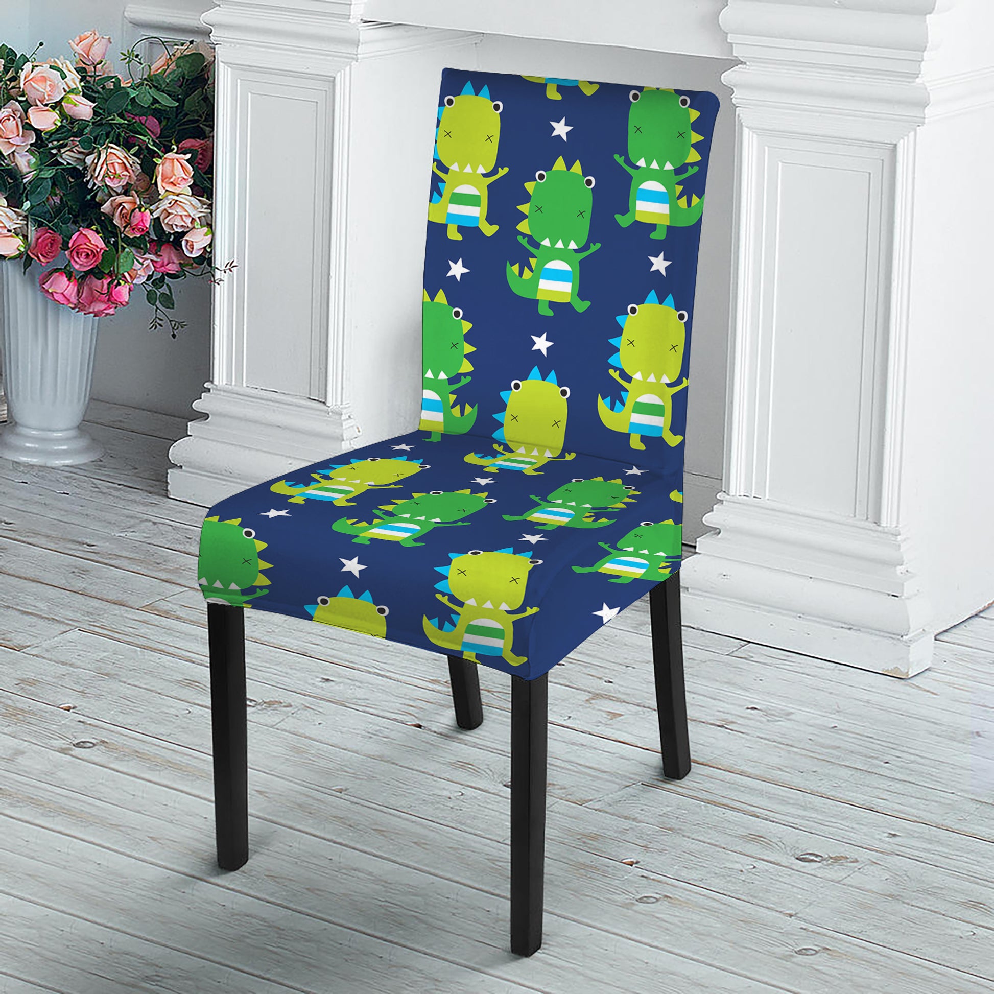 Cute Dino T-Rex Pattern Print Dining Chair Slipcover