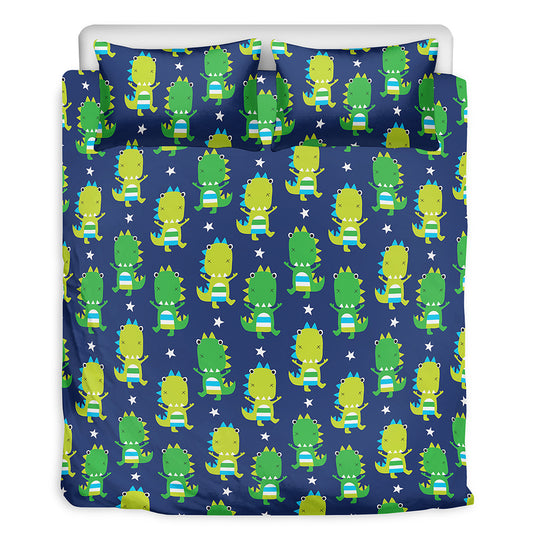 Cute Dino T-Rex Pattern Print Duvet Cover Bedding Set