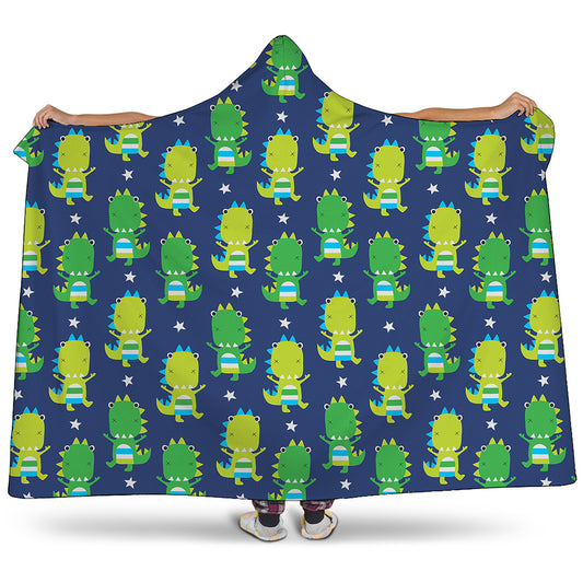 Cute Dino T-Rex Pattern Print Hooded Blanket