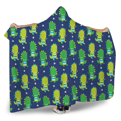 Cute Dino T-Rex Pattern Print Hooded Blanket