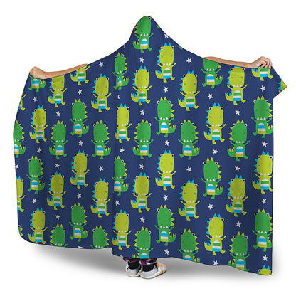 Cute Dino T-Rex Pattern Print Hooded Blanket