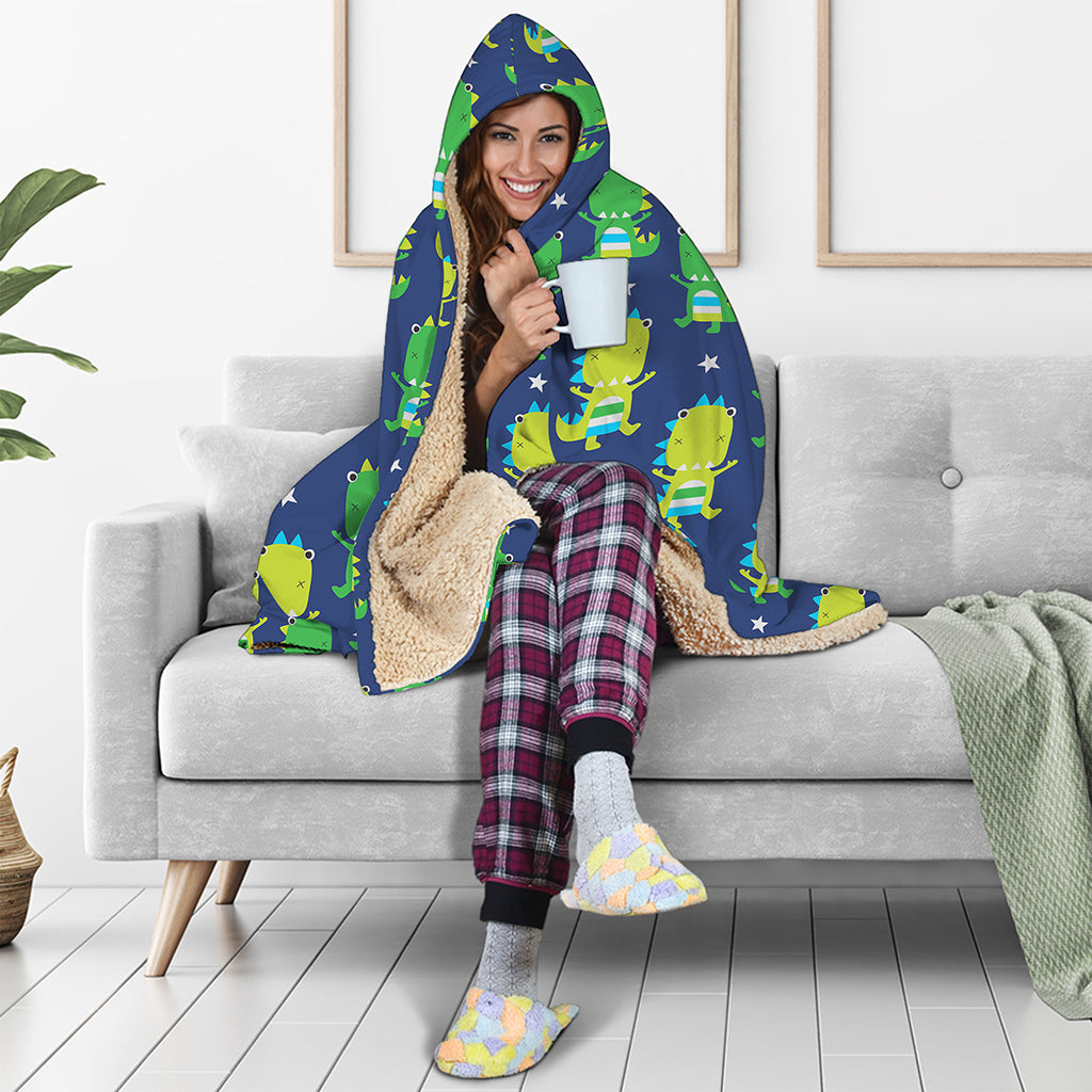 Cute Dino T-Rex Pattern Print Hooded Blanket