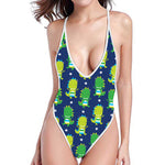 Cute Dino T-Rex Pattern Print One Piece High Cut Swimsuit