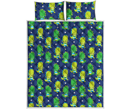 Cute Dino T-Rex Pattern Print Quilt Bed Set