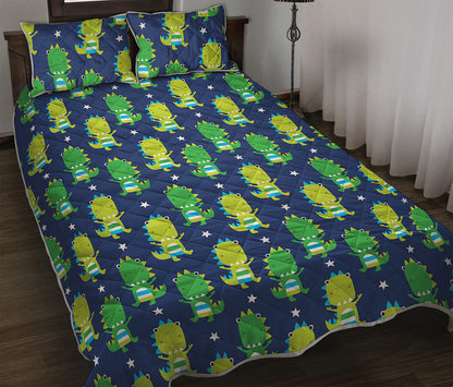 Cute Dino T-Rex Pattern Print Quilt Bed Set