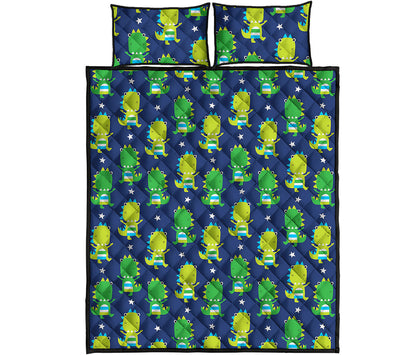 Cute Dino T-Rex Pattern Print Quilt Bed Set