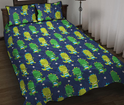 Cute Dino T-Rex Pattern Print Quilt Bed Set