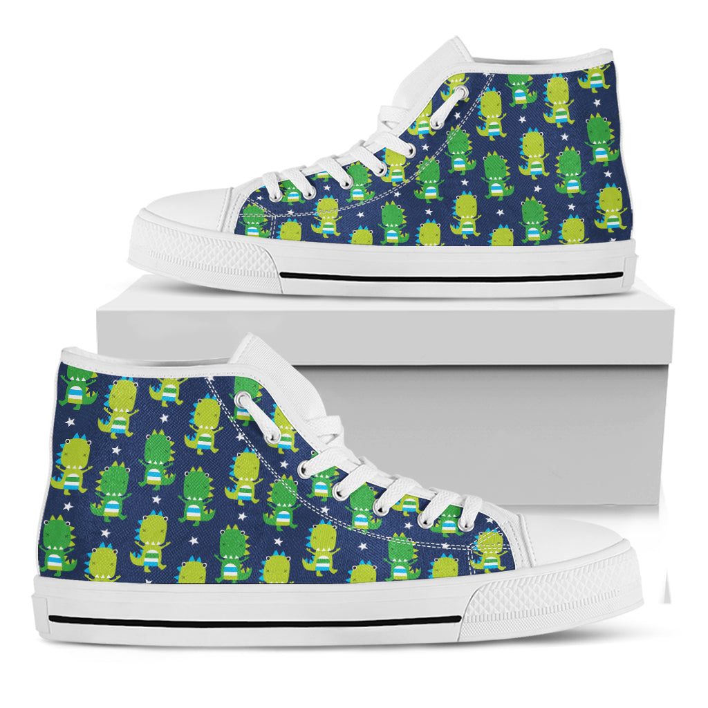 Cute Dino T-Rex Pattern Print White High Top Shoes