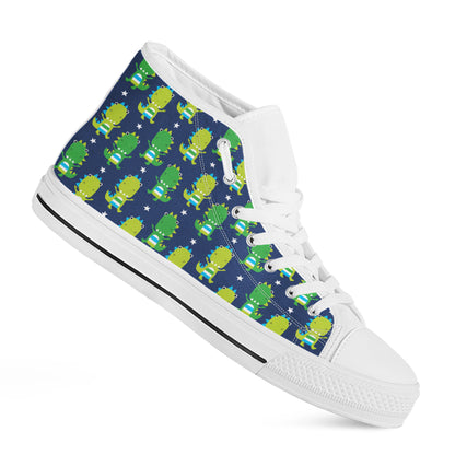 Cute Dino T-Rex Pattern Print White High Top Shoes