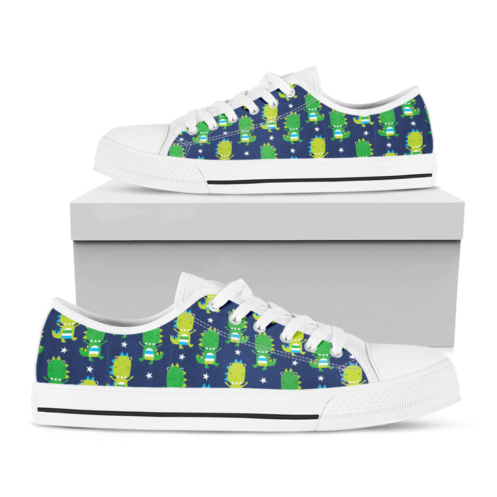 Cute Dino T-Rex Pattern Print White Low Top Shoes