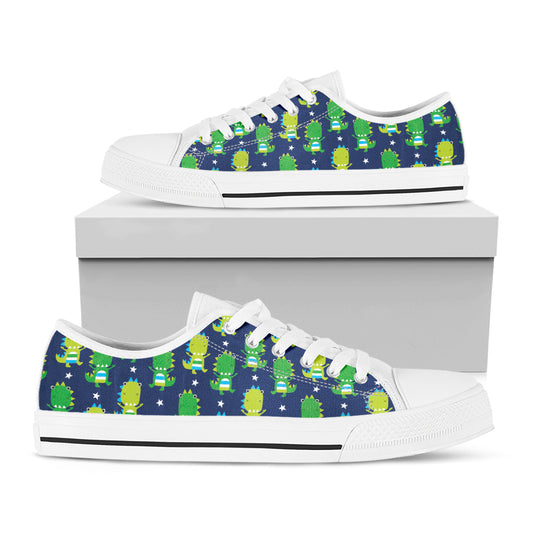 Cute Dino T-Rex Pattern Print White Low Top Shoes