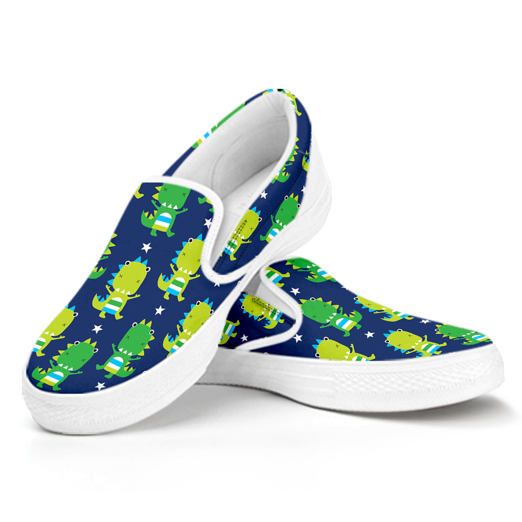 Cute Dino T-Rex Pattern Print White Slip On Shoes