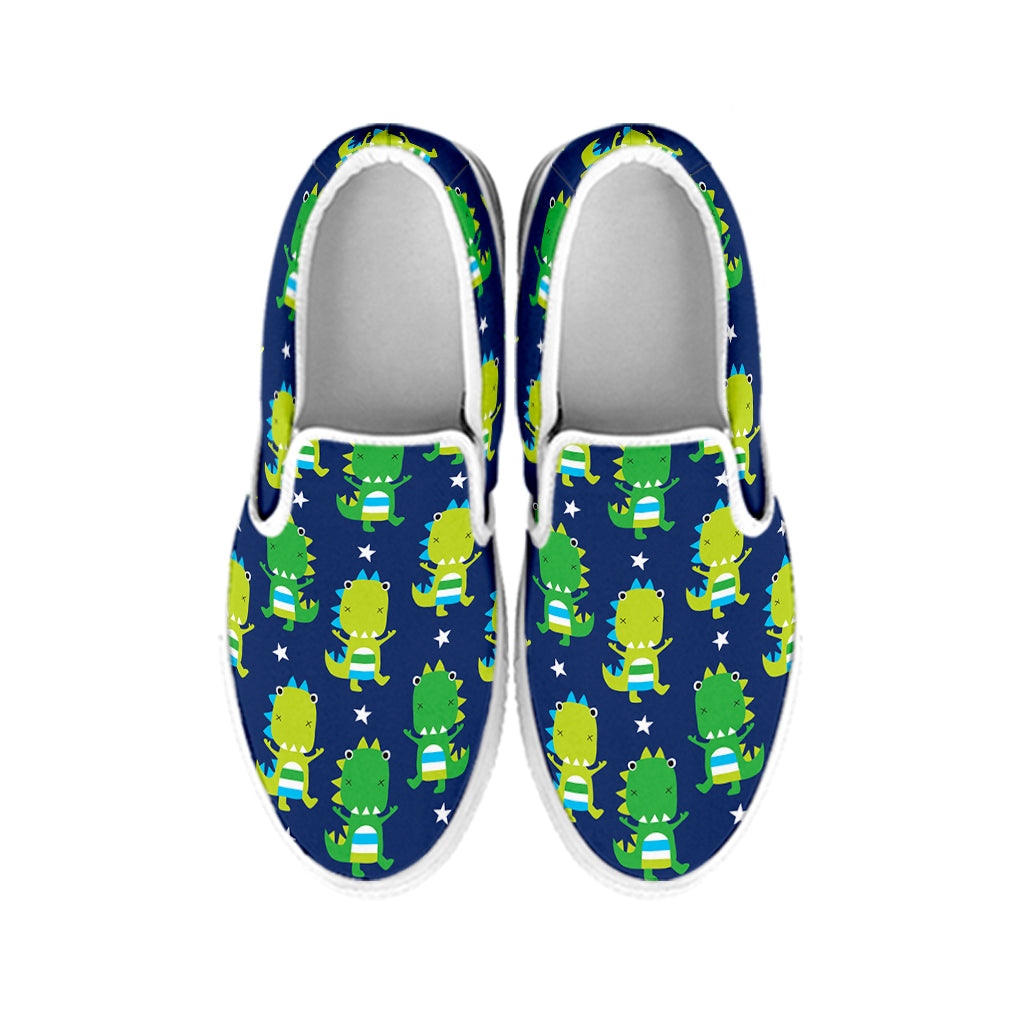 Cute Dino T-Rex Pattern Print White Slip On Shoes