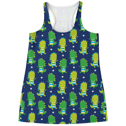 Cute Dino T-Rex Pattern Print Women's Racerback Tank Top