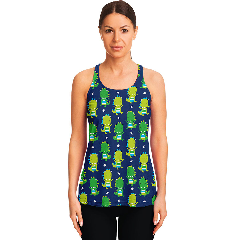 Cute Dino T-Rex Pattern Print Women's Racerback Tank Top