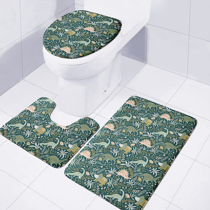 Cute Dino Tropical Leaves Pattern Print 3 Piece Bath Mat Set