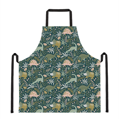 Cute Dino Tropical Leaves Pattern Print Apron