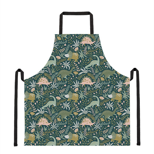 Cute Dino Tropical Leaves Pattern Print Apron