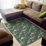 Cute Dino Tropical Leaves Pattern Print Area Rug