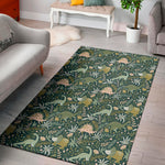 Cute Dino Tropical Leaves Pattern Print Area Rug