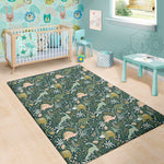 Cute Dino Tropical Leaves Pattern Print Area Rug