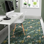 Cute Dino Tropical Leaves Pattern Print Area Rug