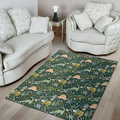 Cute Dino Tropical Leaves Pattern Print Area Rug