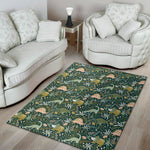 Cute Dino Tropical Leaves Pattern Print Area Rug