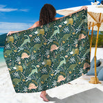 Cute Dino Tropical Leaves Pattern Print Beach Sarong Wrap
