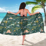 Cute Dino Tropical Leaves Pattern Print Beach Sarong Wrap