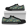 Cute Dino Tropical Leaves Pattern Print Black Low Top Sneakers