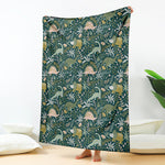 Cute Dino Tropical Leaves Pattern Print Blanket