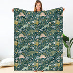 Cute Dino Tropical Leaves Pattern Print Blanket