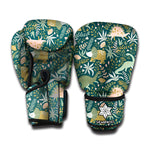 Cute Dino Tropical Leaves Pattern Print Boxing Gloves