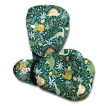 Cute Dino Tropical Leaves Pattern Print Boxing Gloves