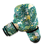 Cute Dino Tropical Leaves Pattern Print Boxing Gloves