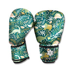 Cute Dino Tropical Leaves Pattern Print Boxing Gloves