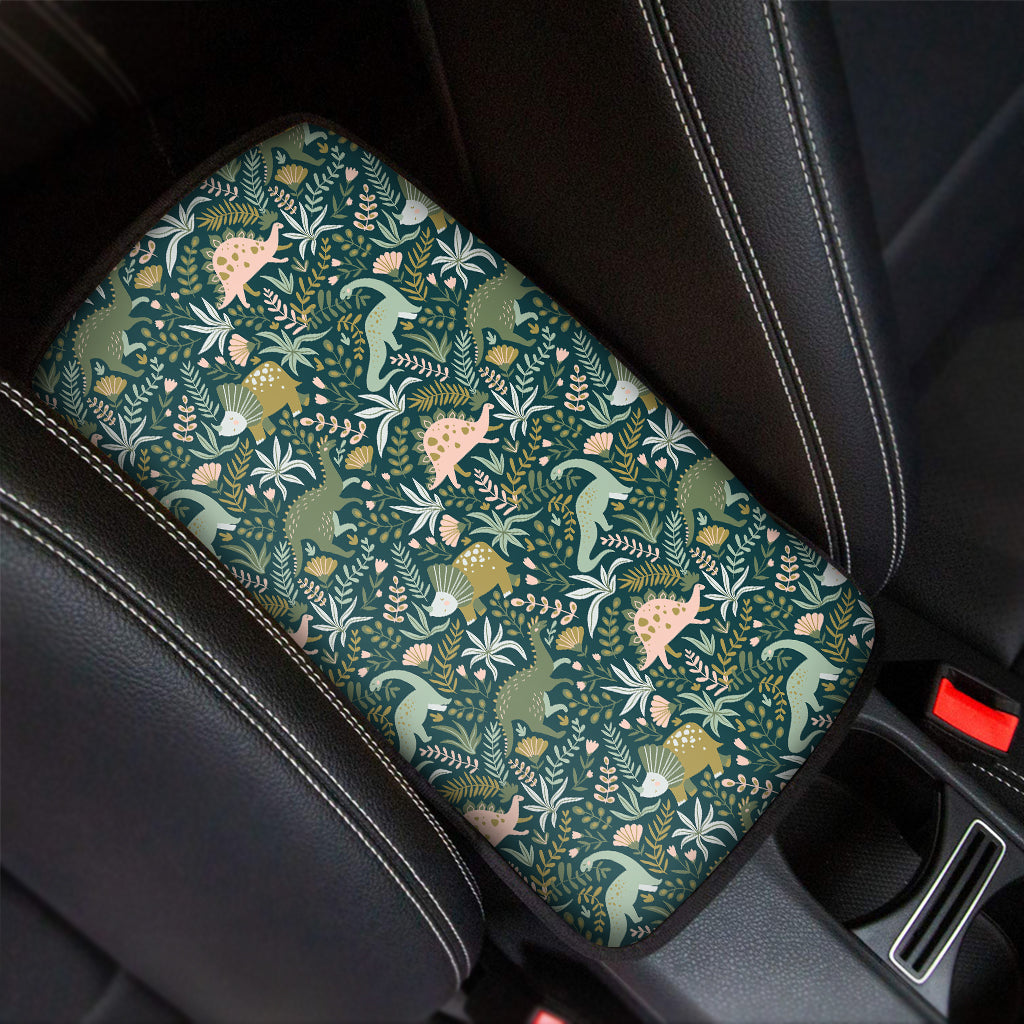 Cute Dino Tropical Leaves Pattern Print Car Center Console Cover