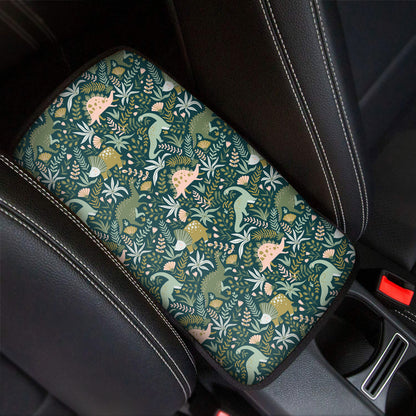 Cute Dino Tropical Leaves Pattern Print Car Center Console Cover