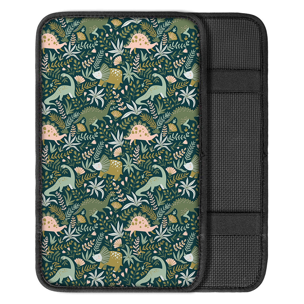 Cute Dino Tropical Leaves Pattern Print Car Center Console Cover
