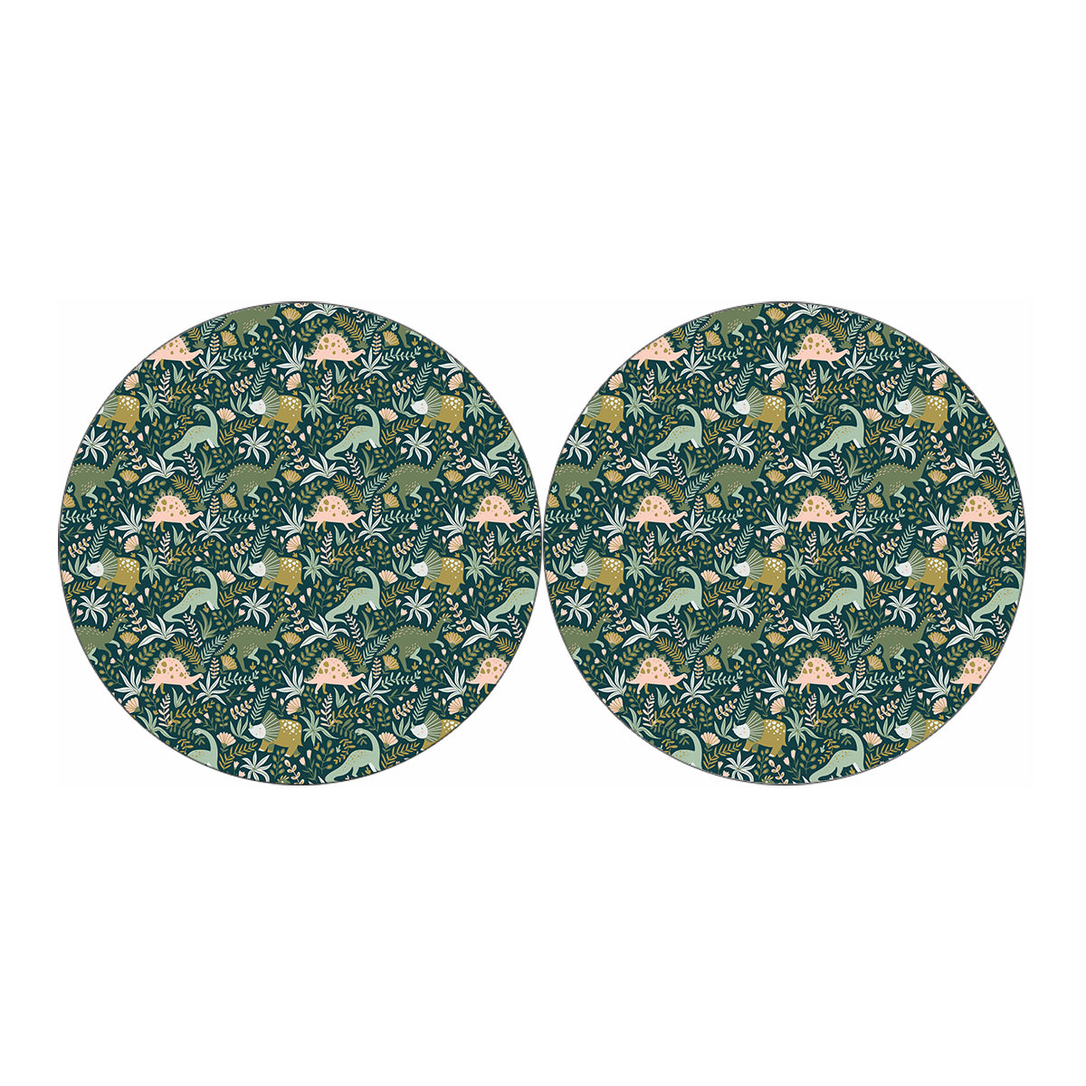 Cute Dino Tropical Leaves Pattern Print Car Coasters