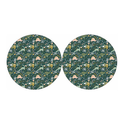 Cute Dino Tropical Leaves Pattern Print Car Coasters