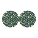 Cute Dino Tropical Leaves Pattern Print Car Coasters