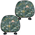 Cute Dino Tropical Leaves Pattern Print Car Headrest Covers